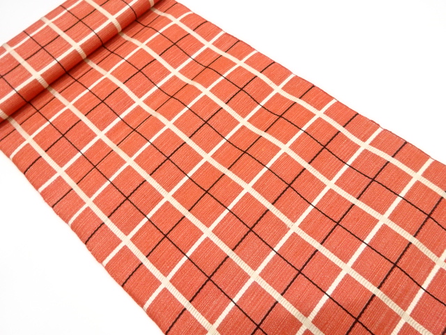 JAPANESE KIMONO / ANTIQUE BOLT FOR HASSUN OBI / WOVEN GRID